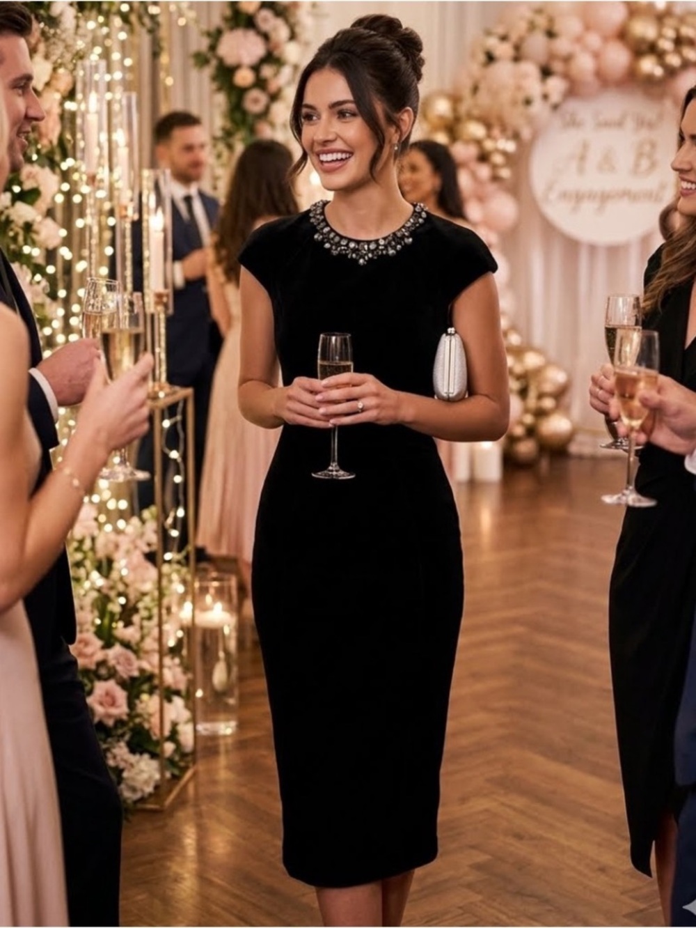 Ted Baker Elegant Black Embellished Neck Midi Dress - Women US Sz 6 Or Ted Sz 2